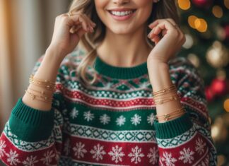 Sådan styler du juletrøjer med guldarmbånd til kvinder